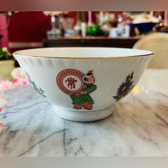 Set of 4 Vintage Jingdezhen Porcelain Bowls 5.5” -Lucky Boys \